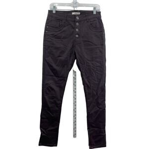 Jewelly Dark Purple Coated Button Fly Women's Skinny Jeans, L, Viscose, Preowned